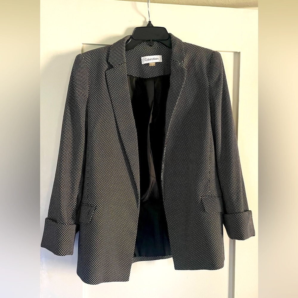 Calvin Klein black blazer with white dots, size 10